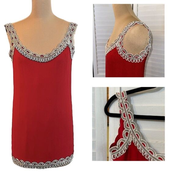 80s Hand Beaded Tunic Medium Vintage Red - Picture 1 of 14